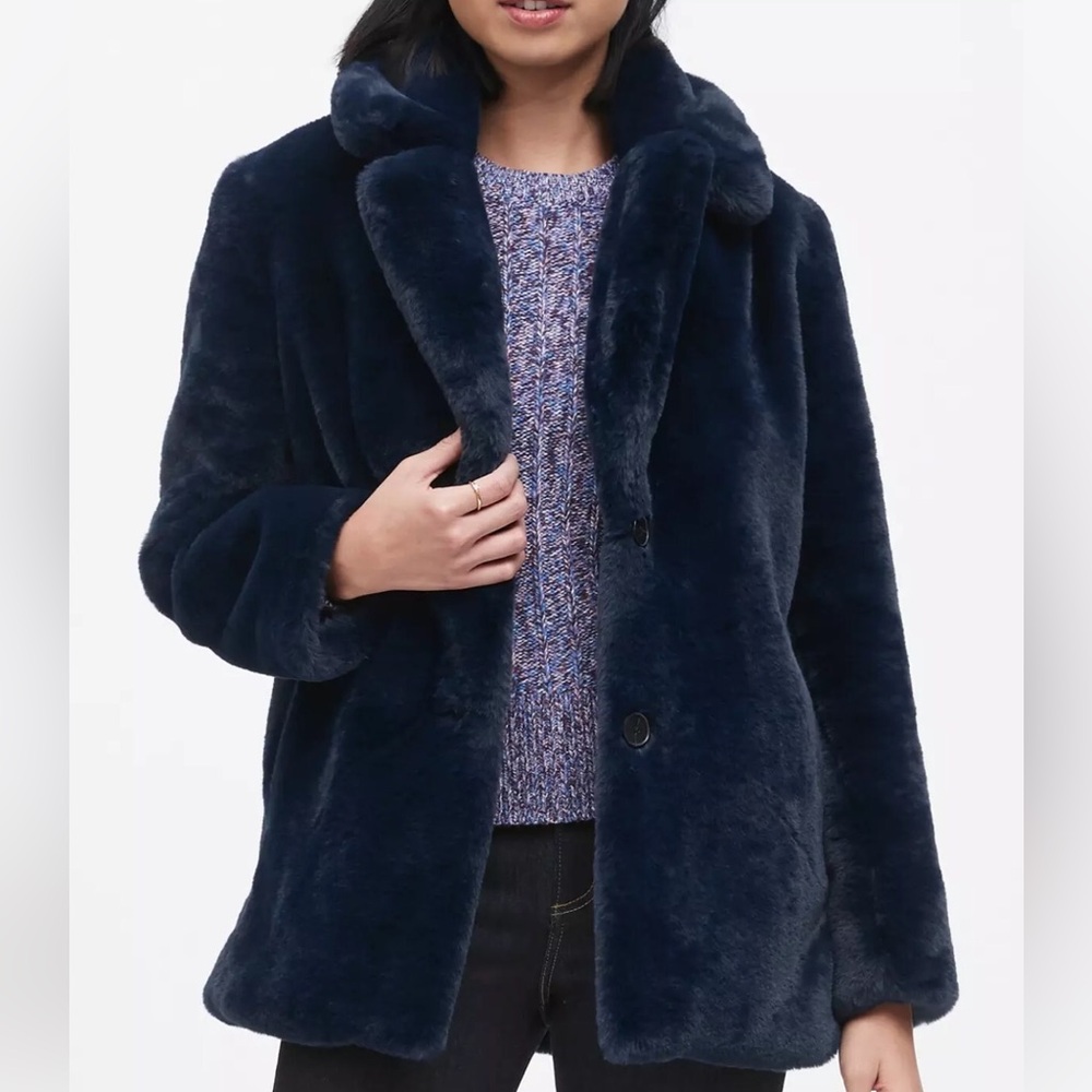 NWT Banana Republic Midnight Blue Faux Fur Teddy Coat M